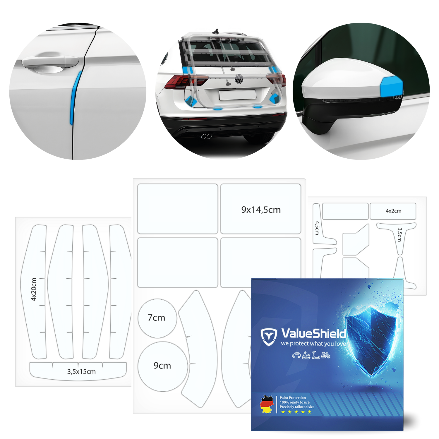 XL Kombiset-Lackschutzfolien für Dacia Duster Duster 1 (HS) 2010-2018 (5-Türer SUV) + universal Ergänzungsset