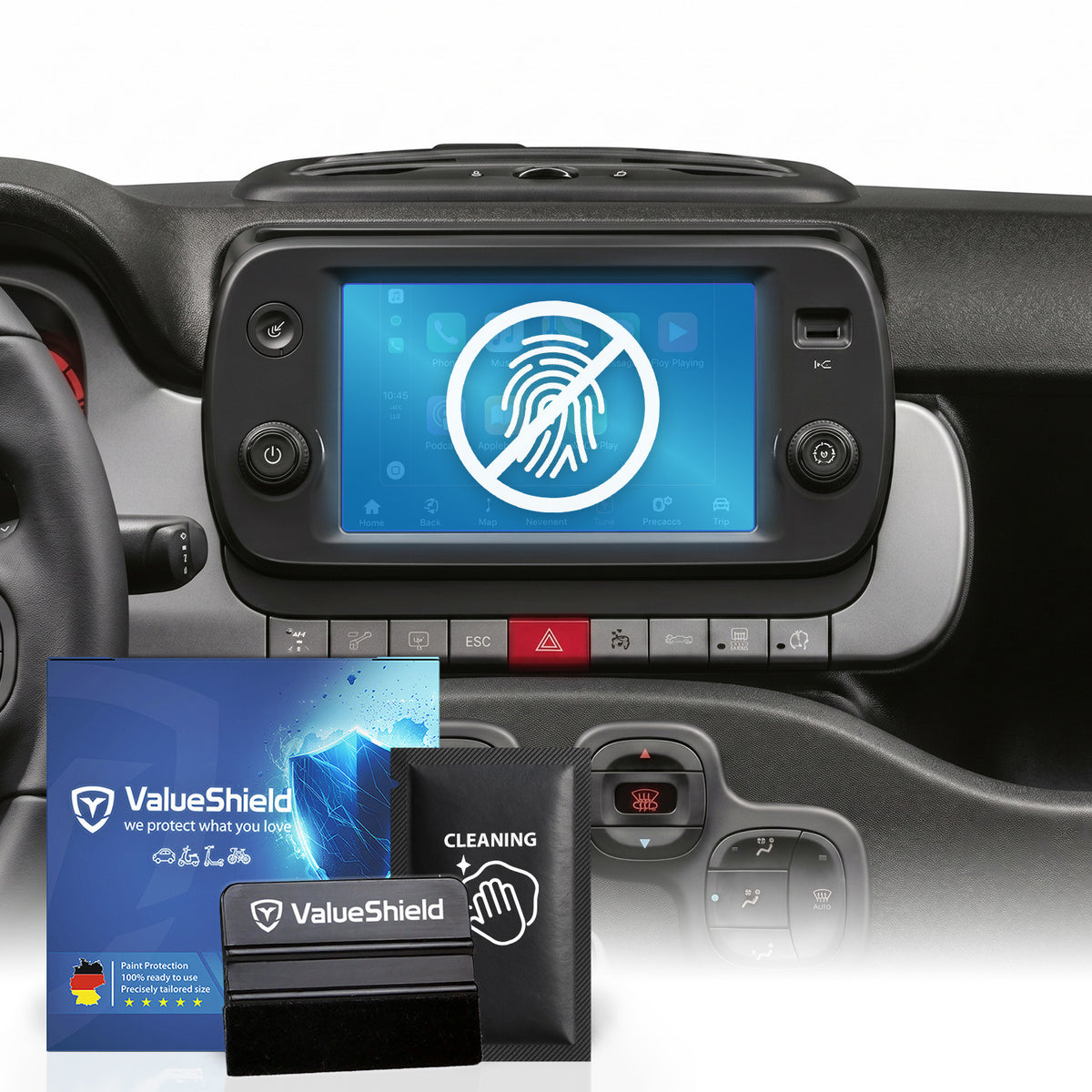 Anti-Fingerprint Displayschutzfolie passend für Fiat Panda (312/319) 2012-2022 (4-Türer Kompakt)