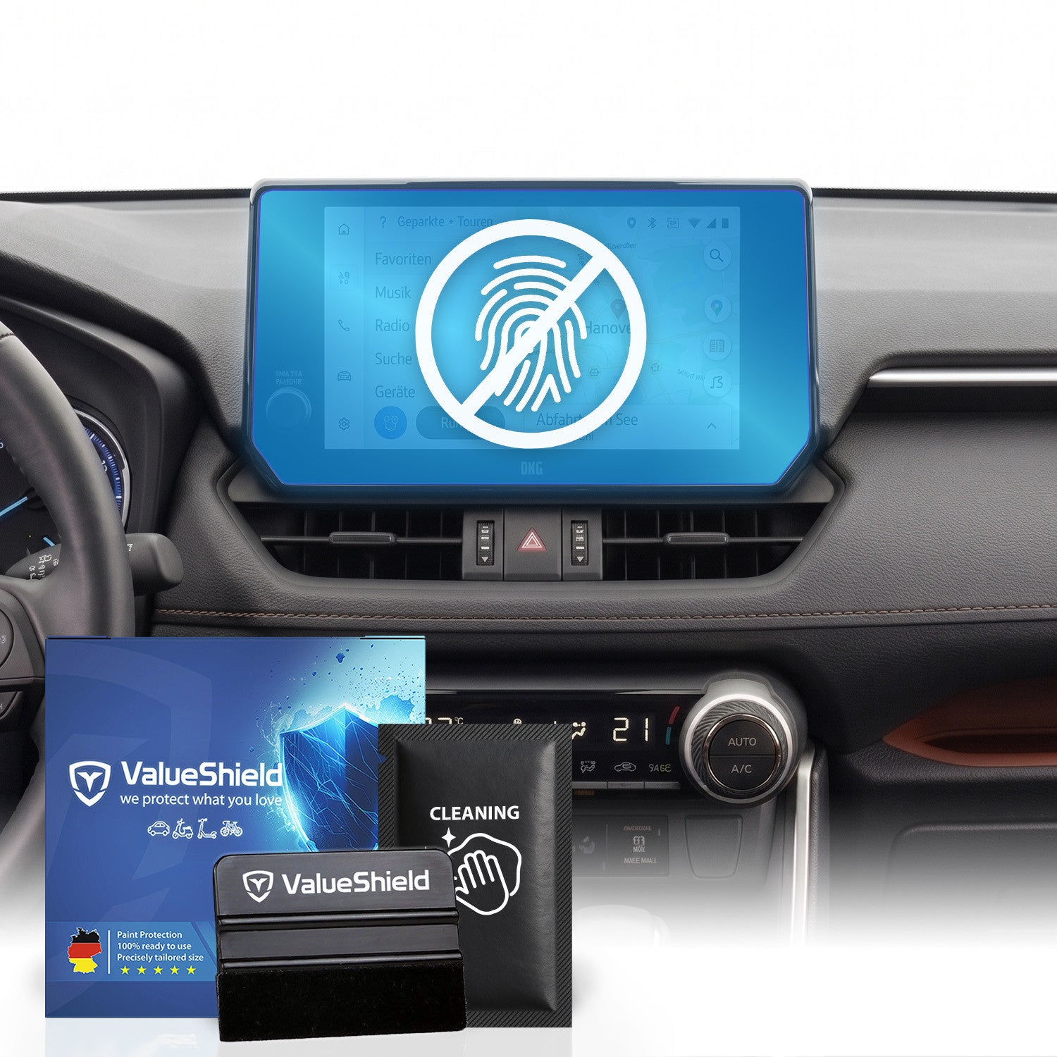Anti-Fingerprint Displayschutzfolie passend für Toyota RAV4 5. Gen 2018-2026 (5-Türer Kompakt-SUV)