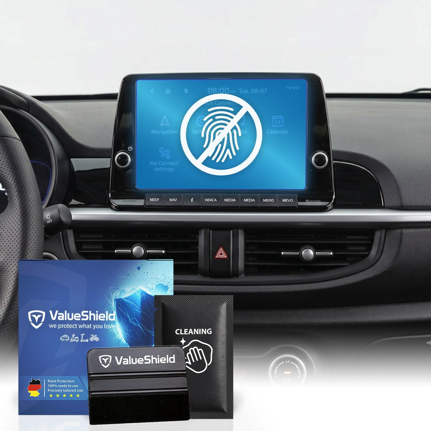 Anti-Fingerprint Displayschutzfolie passend für Kia Picanto 3 (JA) 2017-2026 (2/4-Türer Kompakt)