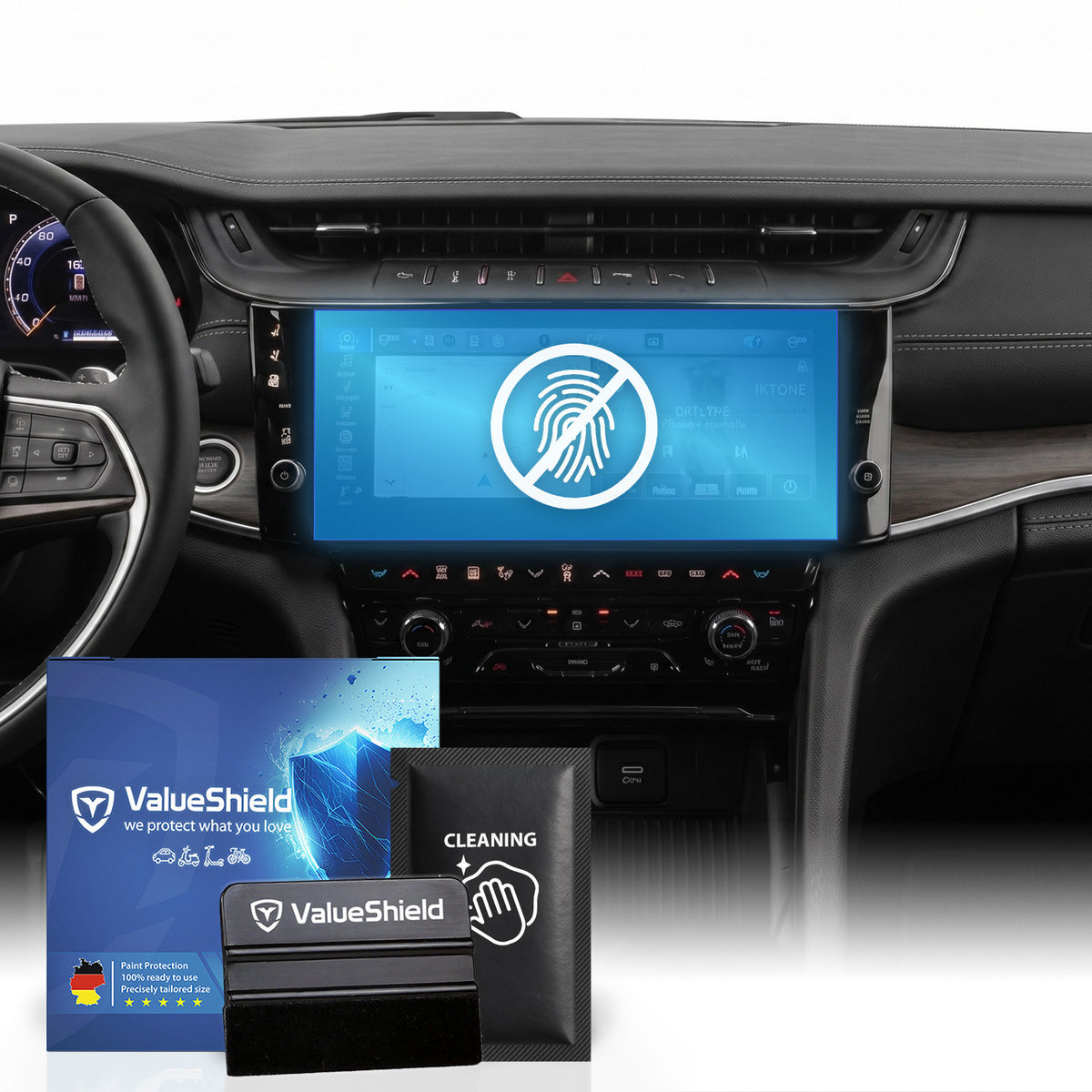 Anti-Fingerprint Displayschutzfolie passend für Jeep Grand Cherokee WL 2021-2028 (5-Türer Kombi)